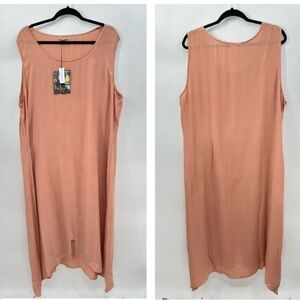 NATAYA Pink crepe embroidered split hem midi woman maxi timeless dress NWT 2X